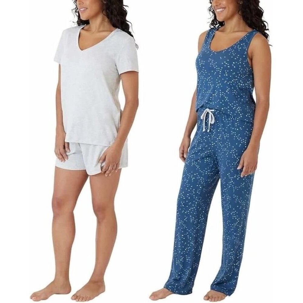 Eddie Bauer Med 4-Piece Pajama Set Shirt Tank Top Shorts Pants Sleepwear Lounge